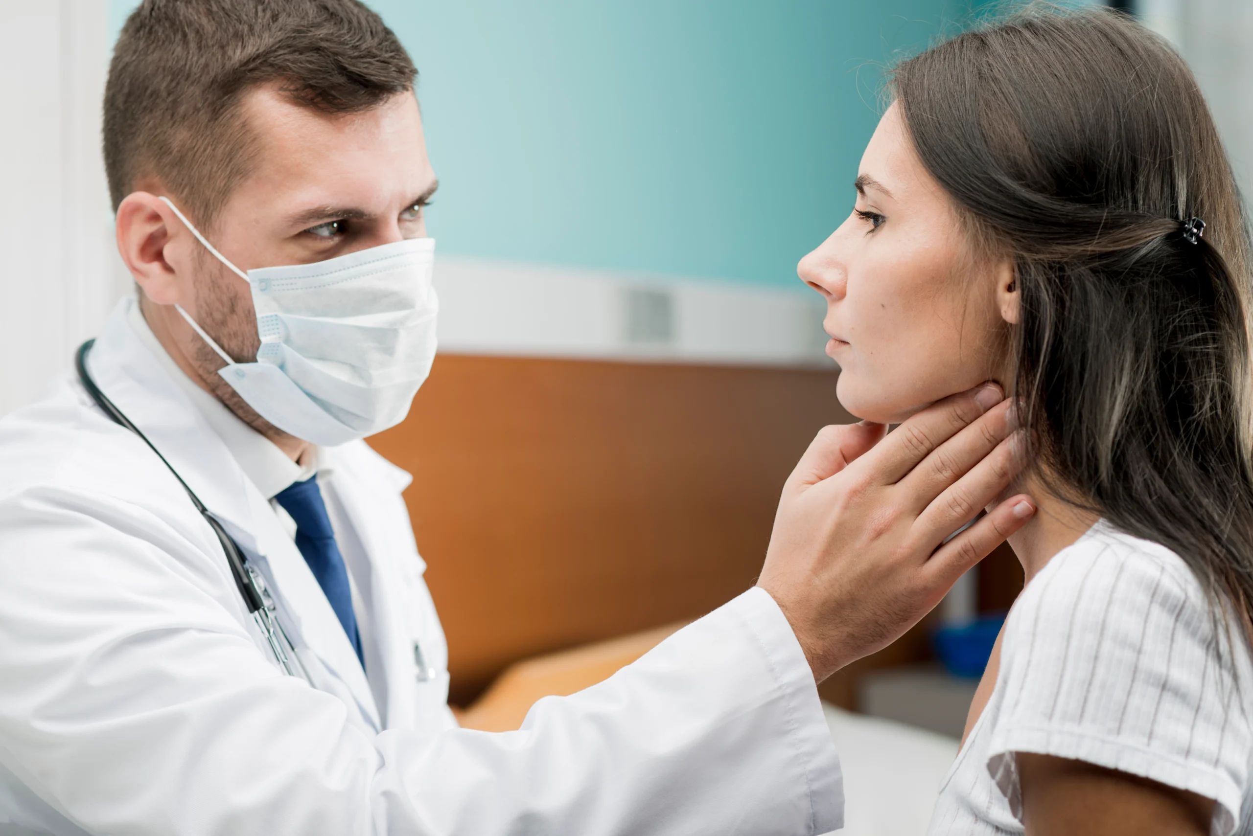 medic providing throat examine scaled